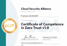 Successfully passed the « Certificate of Competence in Zero Trust » (CCZT), the first Zero Trust certificate in the industry